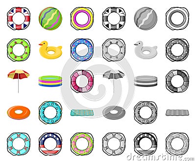 Multicolored swimming circle cartoon,mono icons in set collection for design. Different lifebuoys vector symbol stock Vector Illustration