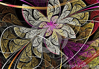 Multicolored symmetrical fractal pattern as flower. Fractal art. Stock Photo