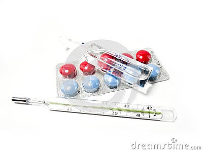 Multicolored tablets in transparent packaging. Medical products to maintain good health and well-being. Stock Photo