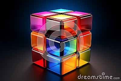 multicolored three dimensional cube made from four different types of materials Cartoon Illustration