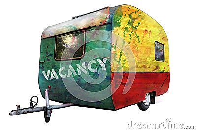 A multicolored trailer with caption Vacancy Stock Photo