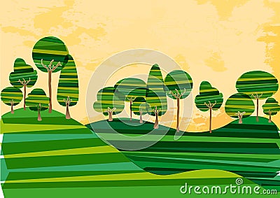 Green banded tree meadow Vector Illustration