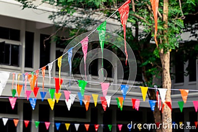 Multicolored triangular flag blur detail Stock Photo