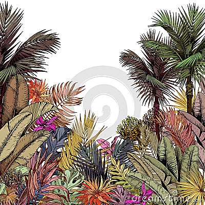 Multicolored tropical foliage Vector Illustration