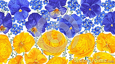 Stand with Ukraine vector floral background in the colors of the flag of Ukraine. Vector Illustration