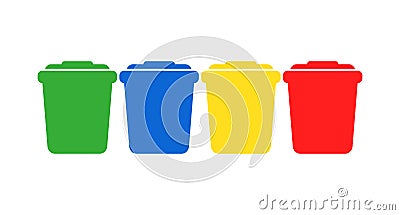 Multicolored waste containers, separate collection of garbage icons, sorting of household Vector Illustration