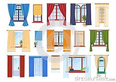 Multicolored window frames indoor interior design set vector illustration. House apartment inside Vector Illustration