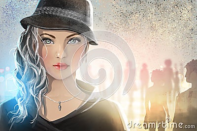 Multicolored woman face. Painted art picture. Realistic Illustration. Digital Artwork. The meaning of life. Stock Photo