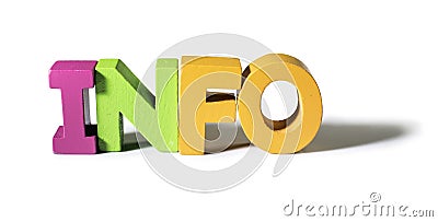 Multicolored word info made of wood. Stock Photo