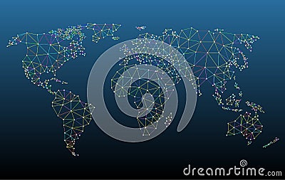 Multicolored World Map Network Mesh Vector Illustration