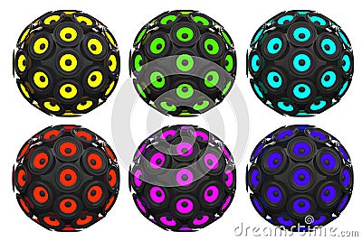 Multicolour Audio Speakers as Sphere. 3d Rendering Stock Photo