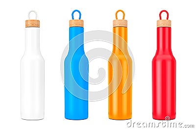 Multicolour Modern Bottle Mockup with Wooden Cap. 3d Rendering Stock Photo