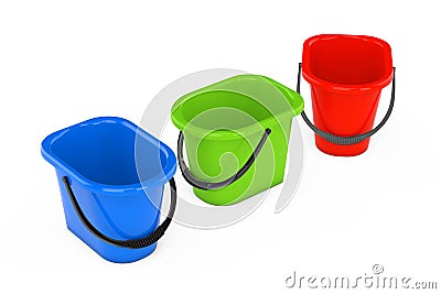 Multicolour Plastic Buckets. 3d Rendering Stock Photo