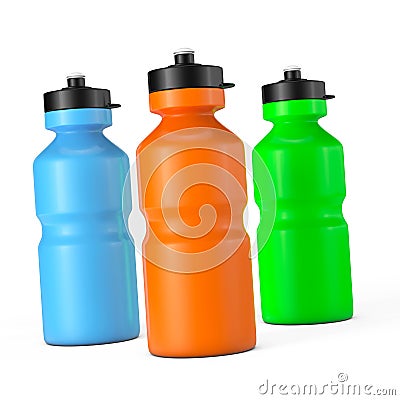 Multicolour Sport Plastic Water Bottles Stock Photo