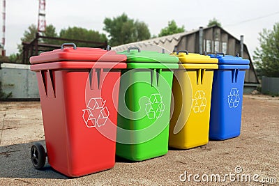 Multicoloured Garbage Trash Bins Stock Photo