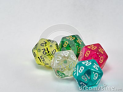 Multicoloured group of polyhedral dice Stock Photo