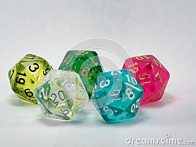 Multicoloured group of polyhedral dice Stock Photo