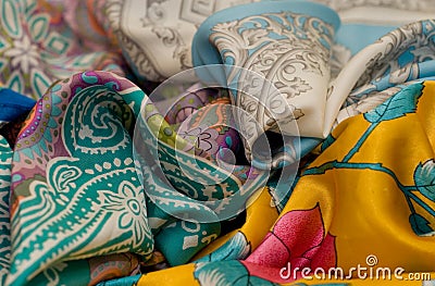 The multicoloured neckerchiefs Stock Photo