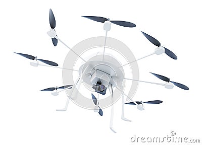 Multicopter with camera isolated on white background. 3d rendering Stock Photo