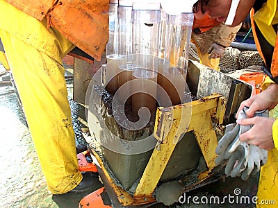 The Sea of Okhotsk / Russia - July 17 2015: The multicore and box core samples on the deck of RV Akademik Lavrentyev Editorial Stock Photo