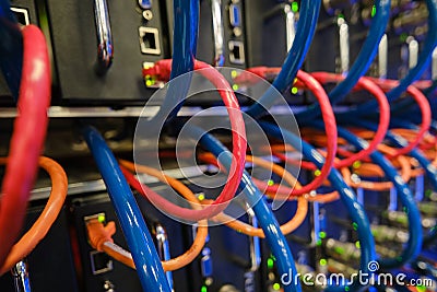 Computer server wires blue and red Stock Photo