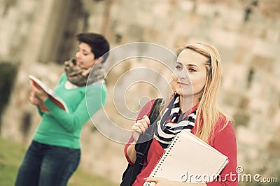 Multicultural College Students at park Stock Photo