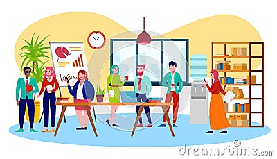 Multicultural coworking business team and people center, business meeting vector illustration. Multicultural teamwork at Vector Illustration