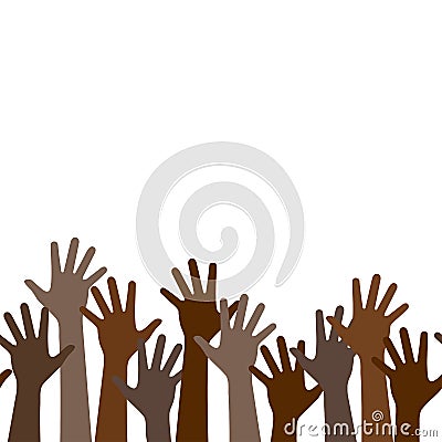 Multicultural crowd protest symbol of black people with hands up, teamwork of multinational team, horizontal seamless pattern Vector Illustration