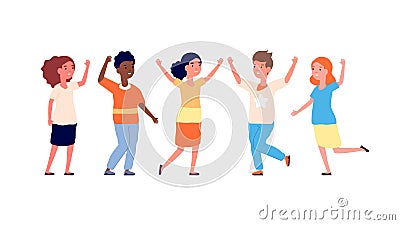 Multicultural kids. Joy children, happy boys and girls. International friends laughing and smiling. Isolated teenagers Vector Illustration