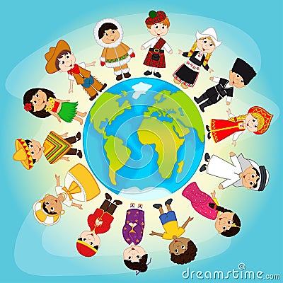 Multicultural people on planet Earth Vector Illustration