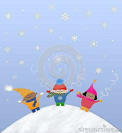 Multicultural Snow kids Stock Photo