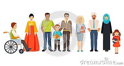 Multicultural society. Group of different people Vector Illustration