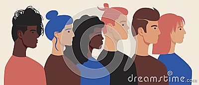 Multicultural society, people faces isolated, flat vector stock illustration with portraits of people of different ethnic group Vector Illustration