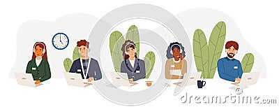 Multicultural tech support employees in call center vector illustration Vector Illustration