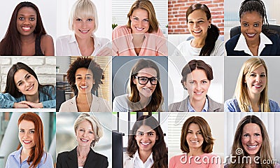 Multicultural Women Faces Photo Collage. Portrait Stock Photo