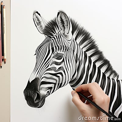 Multidimensional Shading: Drawing A Zebra Head With Pencils Cartoon Illustration