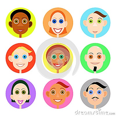 Multiethnic avatars set in flat vector style Vector Illustration