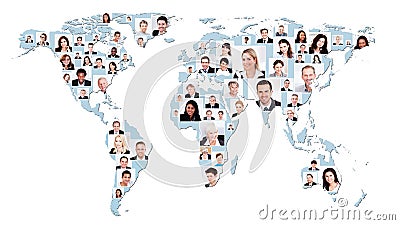 Multiethnic business people on world map Stock Photo