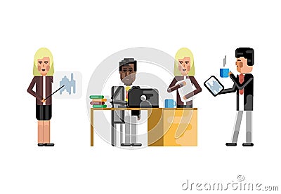 Multiethnic business staff working in office Vector Illustration