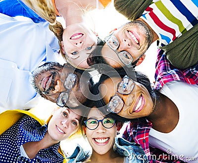 Multiethnic Casual People with their Heads Together Stock Photo