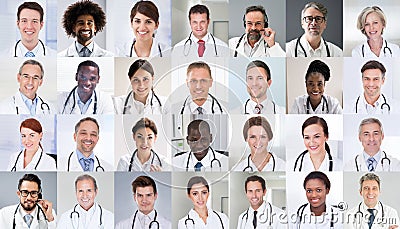 Multiethnic Doctor Faces Photo Collage Stock Photo