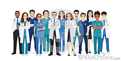 Multiethnic doctor team Cartoon Illustration