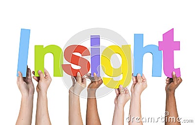 Multiethnic Group of Hands Holding Insight Stock Photo