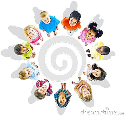 Multiethnic Group of Kids looking up Stock Photo