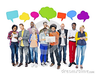 Multiethnic Group Of People Holding Electronic Devices Stock Photo