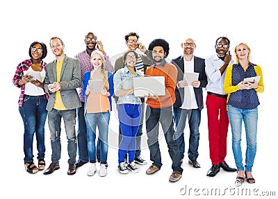 Multiethnic Group Of People Holding Electronic Devices Stock Photo