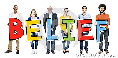 Multiethnic Group of People Holding Letter Belief Stock Photo