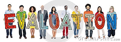 Multiethnic Group of People Holding Letter Evaluation Stock Photo