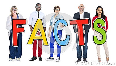 Multiethnic Group of People Holding Letter Facts Stock Photo