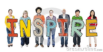 Multiethnic Group of People Holding Letter Inspire Stock Photo